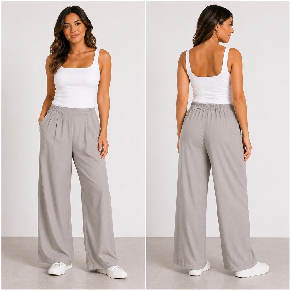 ASOS DESIGN Stone Beige 100% Lyocell Wide Leg Pleated Trousers US 6 F100221